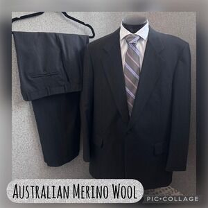 Harry Rosen Sedgwick Cambridge Suit 44R 36W Gray Pinstripe Superfine Merino Wool